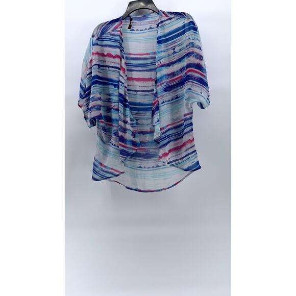 DECREE Women's Blue-Pink Sheer Short Sleeve Open-Front Shawl Cover-Up SZ S - Picture 1 of 9
